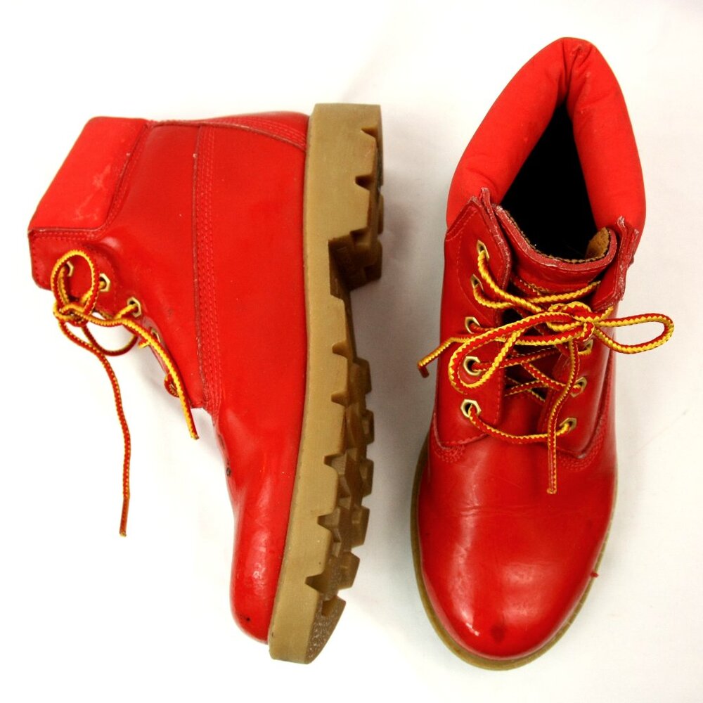 Vintage Timberland Kids Red Leather Lace Up Ankle Fashion Boots Booties 4.5